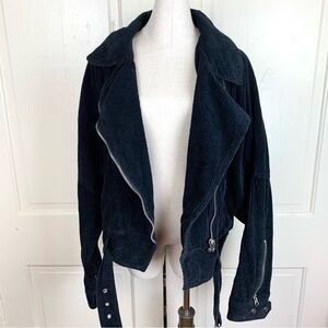 Free People Slouchy Dolman Black Corduroy Moto Jacket Size L